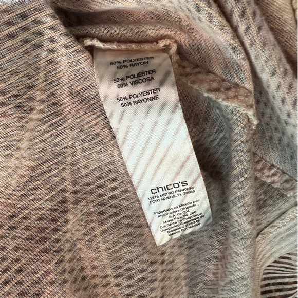 Chicos 3/4 sleeve shirt sz L embellished front design easy fit jersey style - Picture 2 of 10